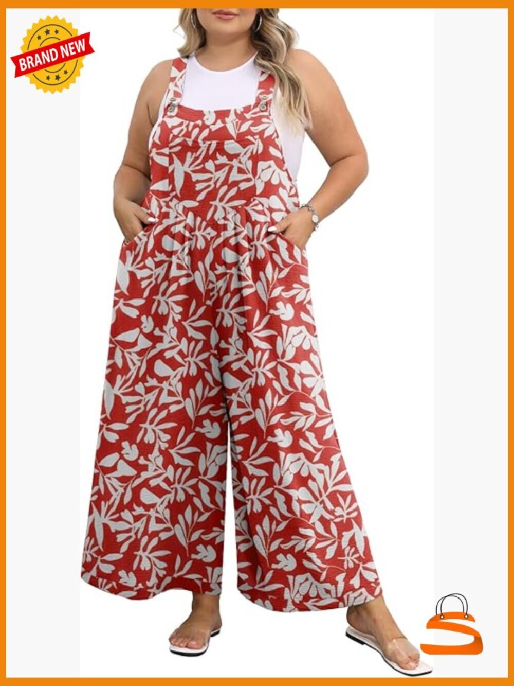 Plus Size Jumpsuit Wide Leg Adjustable Straps Loose Fit Romper Pockets